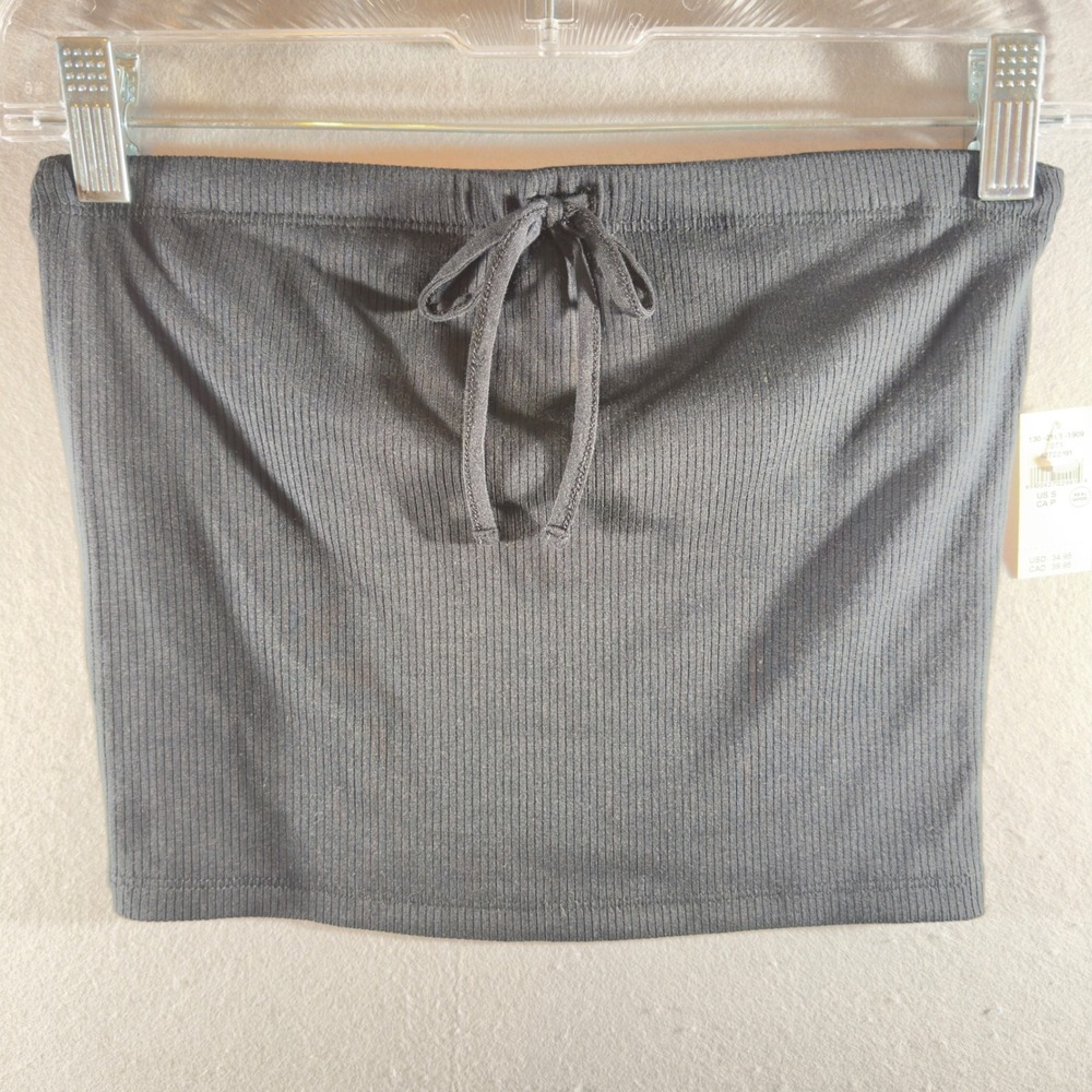 478 | NWT Aerie Offline Womens Small Ribbed Front Tie Strapless Tube Top Black